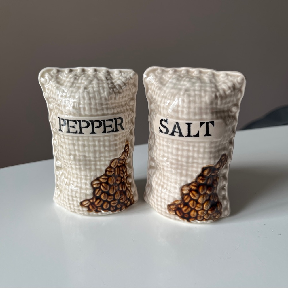 Vintage Ceramic Coffee Bag Salt and Pepper Shaker Set